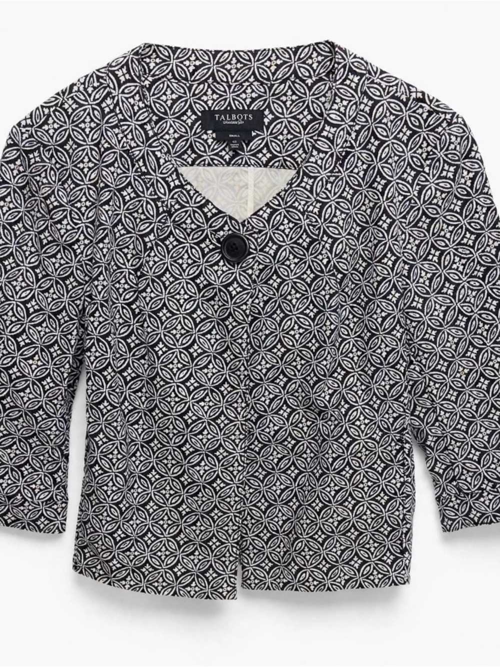Talbots Cropped Brown Cotton Blazer Size 10 Medallion Tile Print Jacket pattern - Picture 1 of 8